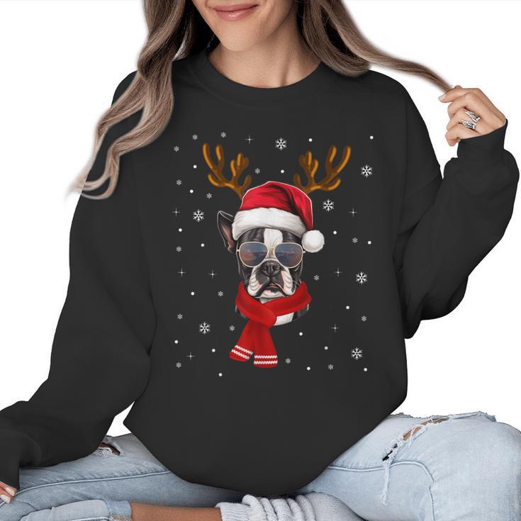Family Matching Reindeer Xmas Boston Terrier Christmas Women Crewneck Sweatshirt