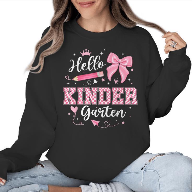 First Day Of School Teacher Girl Coquette Hello Kindergarten Women Crewneck Sweatshirt