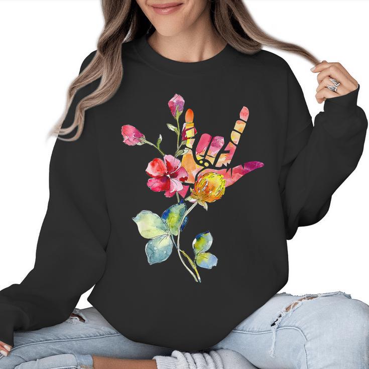 Flower American Sign Language ASL Teacher Teaching Deaf Women Crewneck Sweatshirt