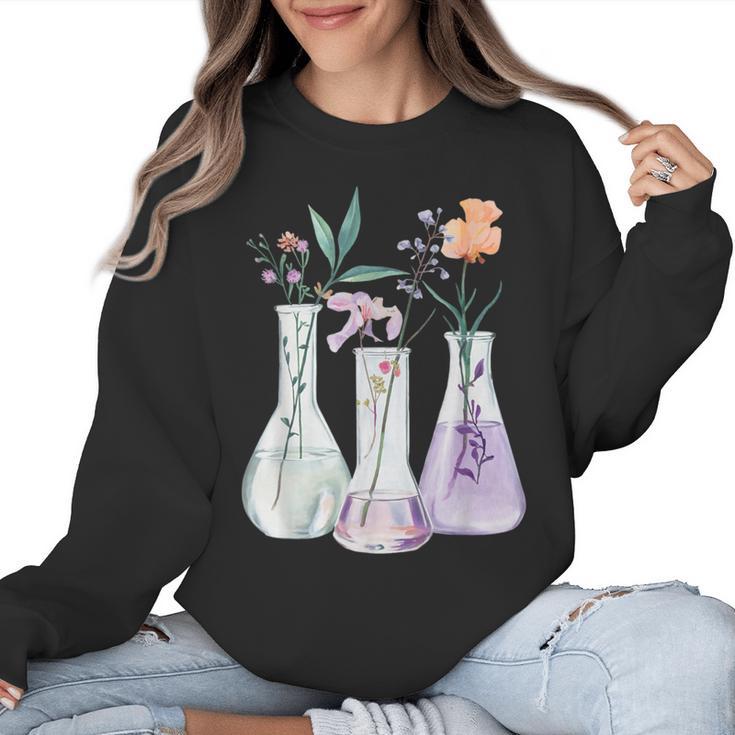 Flowers Test Tube Chemistry Student Science Teacher Women Women Crewneck Sweatshirt