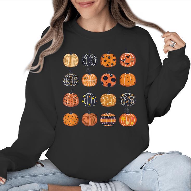Folk Art Pumpkins Teacher Nurses Admin Witch Halloween Cute Women Crewneck Sweatshirt