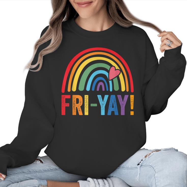 Fri-Yay Friyay Rainbow Colors Teacher Childrens Fun Designs Women Crewneck Sweatshirt