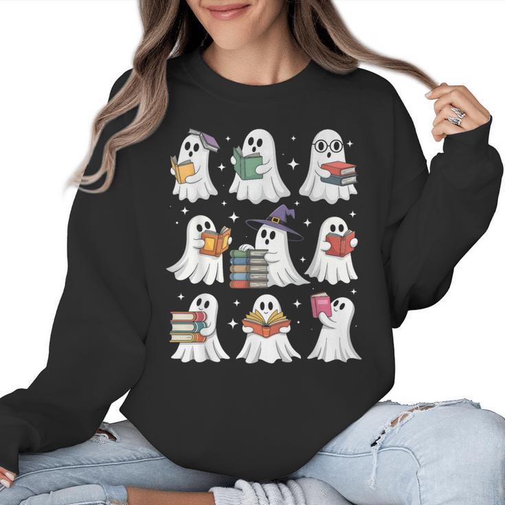Ghost Reading Teacher Halloween Costume Librarian Book Lover Women Crewneck Sweatshirt