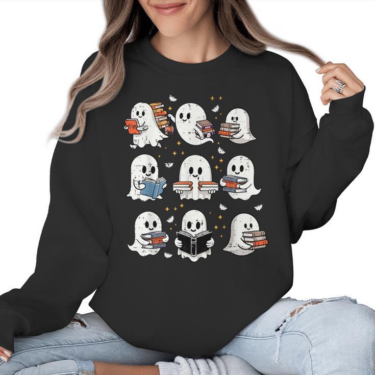 Ghosts With Books Library Halloween Men Women Kids Teacher Women Crewneck Sweatshirt