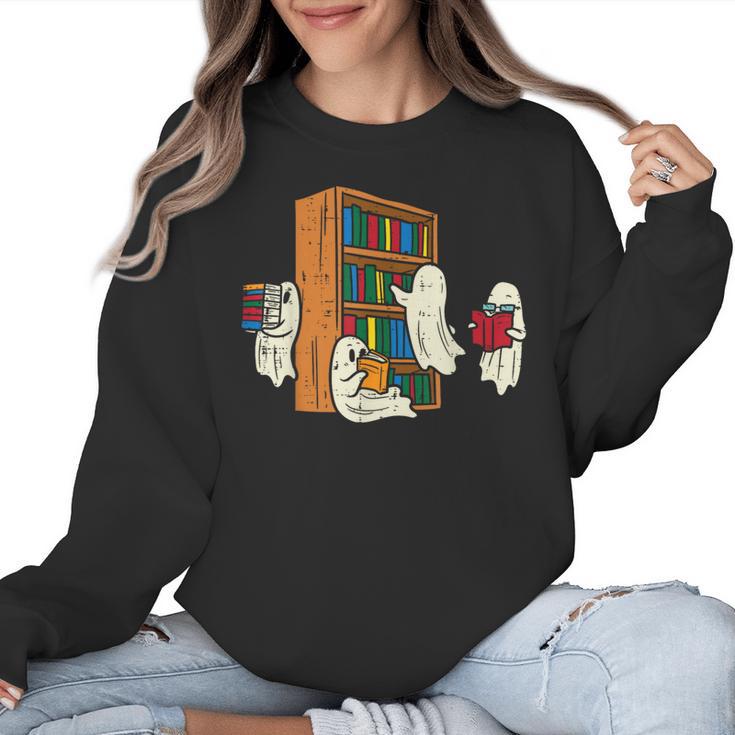 Ghosts Reading Books Teacher Halloween Librarian Boooks Women Crewneck Sweatshirt