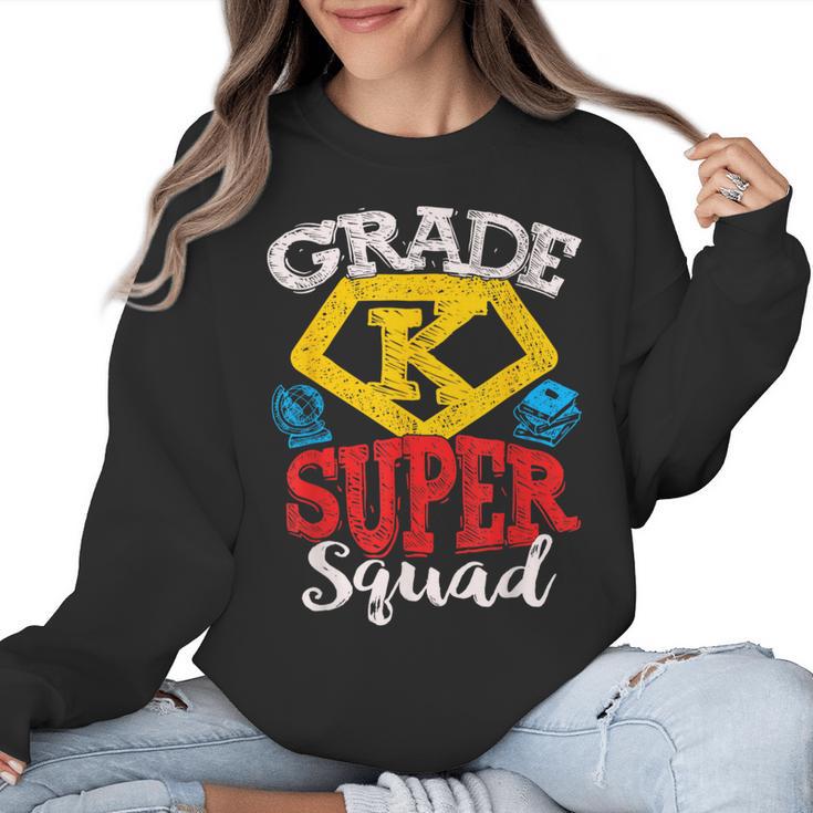 Grade K Super Squad Superhero Kindergarten Teacher Team Women Crewneck Sweatshirt