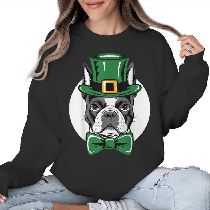 Green Boston Terrier Shamrock St Patricks Day Boston Terrier Women Crewneck Sweatshirt