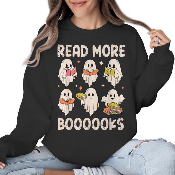 Groovy Halloween Ghost Read More Boooooks Librarian Teacher For Men Women Kids Women Crewneck Sweatshirt