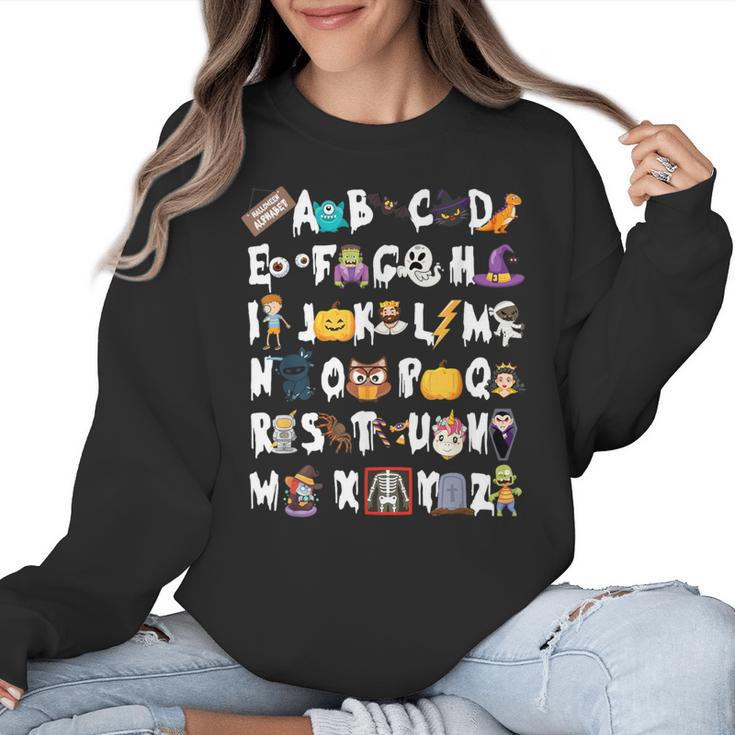 Halloween Alphabet ABCs Learning Kindergarten Teacher Men Women Kids Women Crewneck Sweatshirt