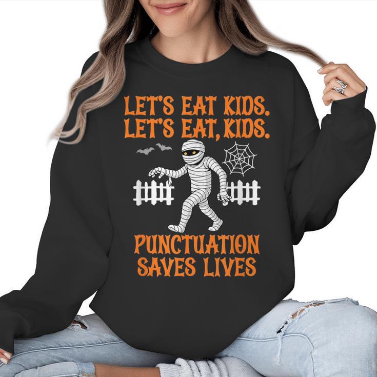 Halloween Lets Eat Kids Punctuation Teacher Women Crewneck Sweatshirt