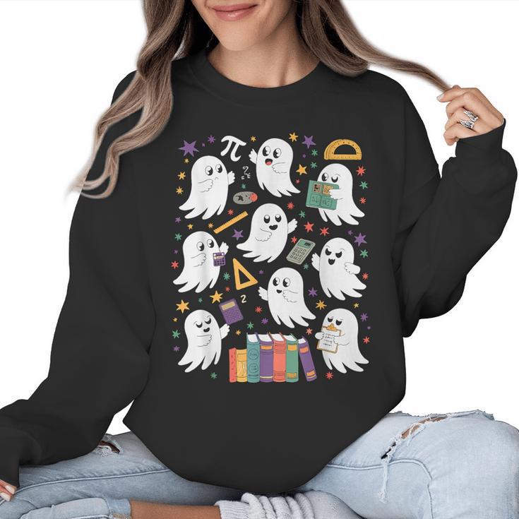 Halloween Math Teacher Ghost Math Teacher Spooky Halloween Women Crewneck Sweatshirt