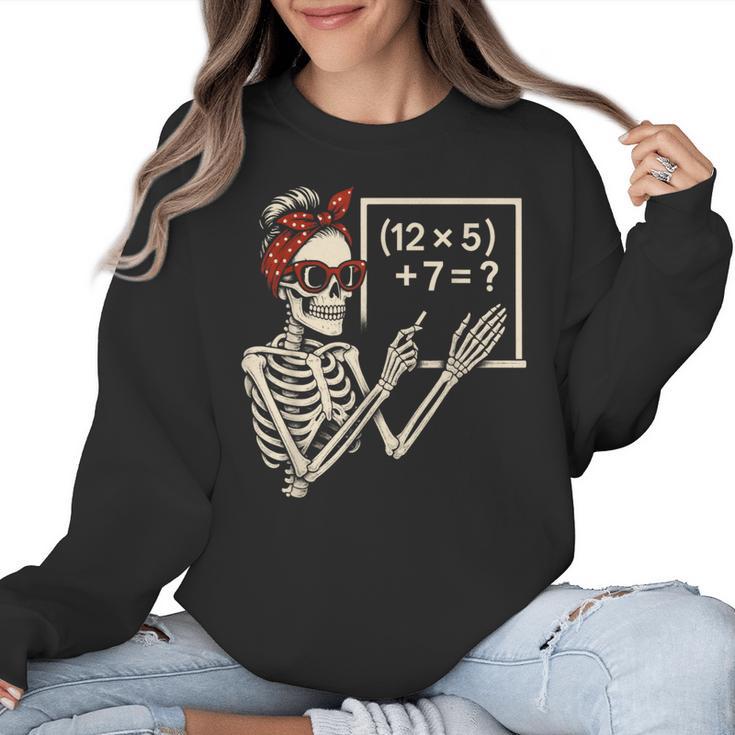 Halloween Math Teacher Skeleton Six Seven Meme Brainrot Women Crewneck Sweatshirt