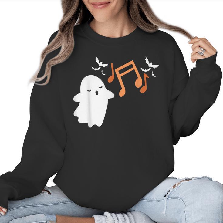 Halloween Music Note Ghost Teacher Fall Musical Instrument Women Crewneck Sweatshirt