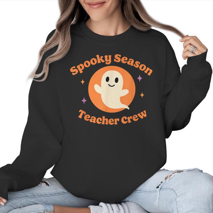 Halloween Teacher Crew Spooky Season Retro Ghost Women Crewneck Sweatshirt