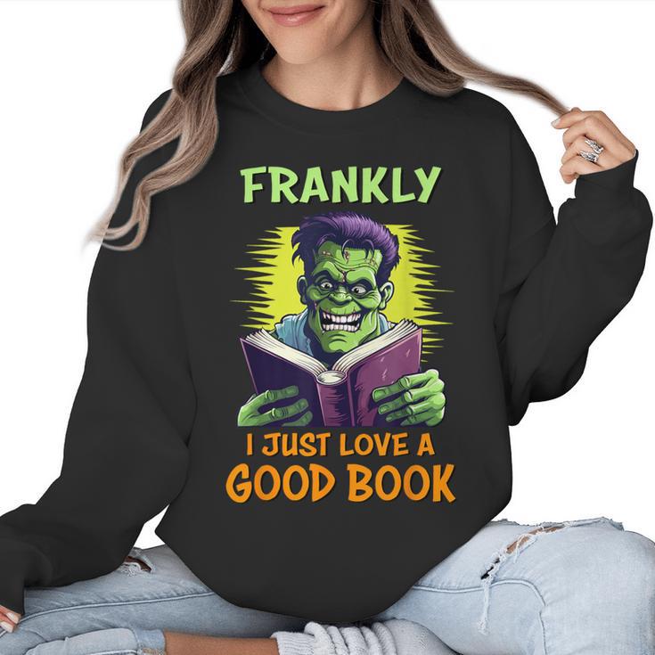 Halloween Teacher Librarian Frankenstein Reading Books Women Crewneck Sweatshirt