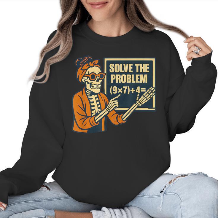 Halloween Teacher Six Seven Meme 6 7 Skeleton Spooky Costume Women Crewneck Sweatshirt
