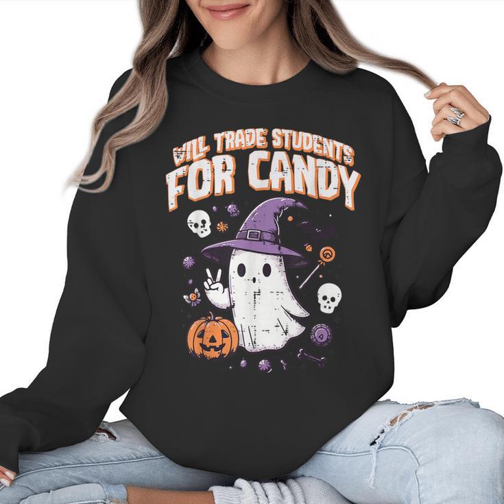 Halloween Teacher Trade Students For Candy Costume Women Women Crewneck Sweatshirt