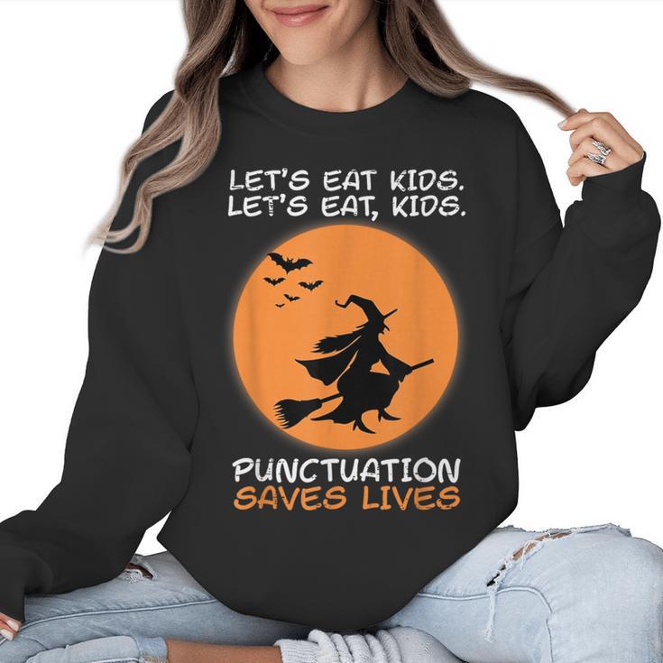Halloween Teacher Witch Lets Eat Kids Punctuation Women Crewneck Sweatshirt