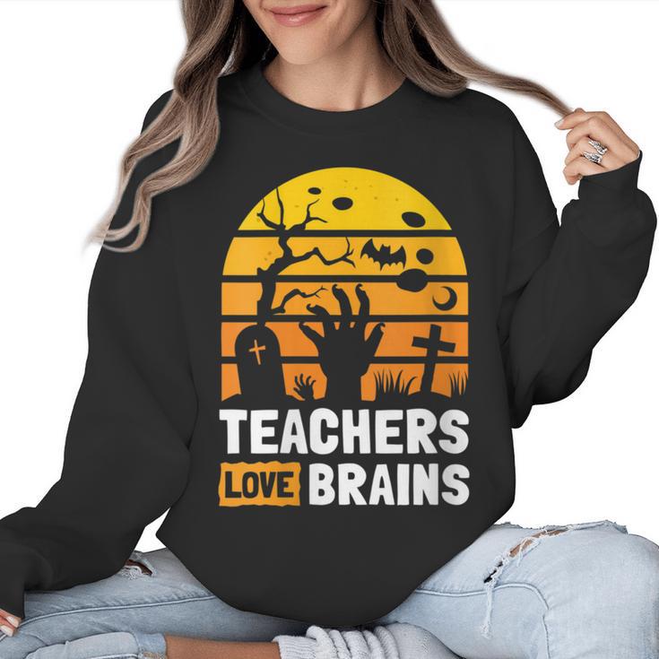 Halloween Teachers Science Math Teachers Love Brains Women Crewneck Sweatshirt