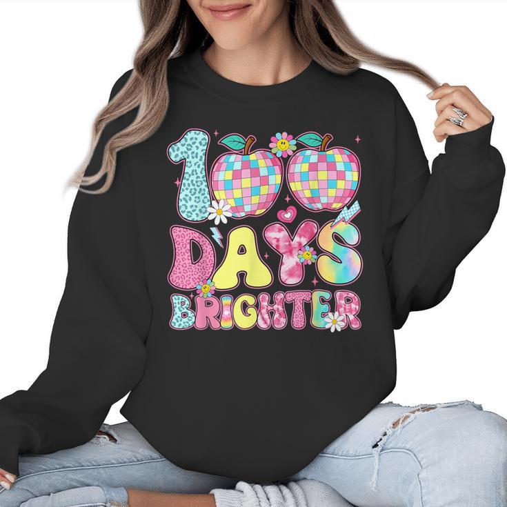Happy 100th Day Of School 100 Days Brighter Teachers Kids Women Crewneck Sweatshirt