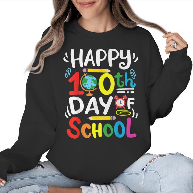 Happy 100th Day Of School 100 Days Of School Teacher Student Women Crewneck Sweatshirt