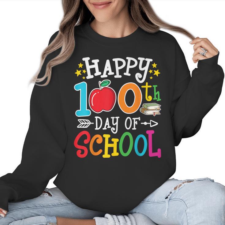 Happy 100th Day Of School Teachers 100 Days Of School Kids Women Crewneck Sweatshirt