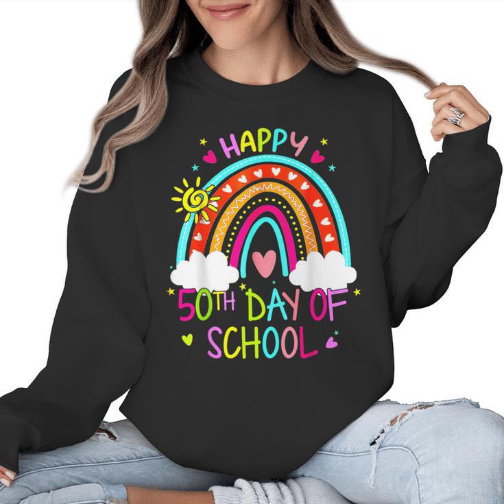 Happy 50th Days Of School Rainbow Teacher 50 Days Smarter Women Crewneck Sweatshirt