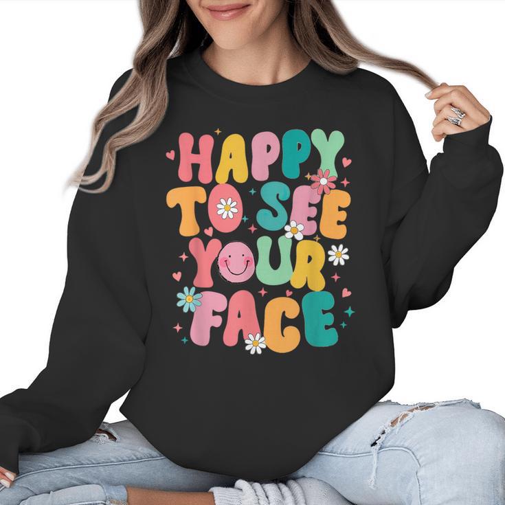 Happy To See Your Face Teacher Disco Ball Back To School Women Crewneck Sweatshirt