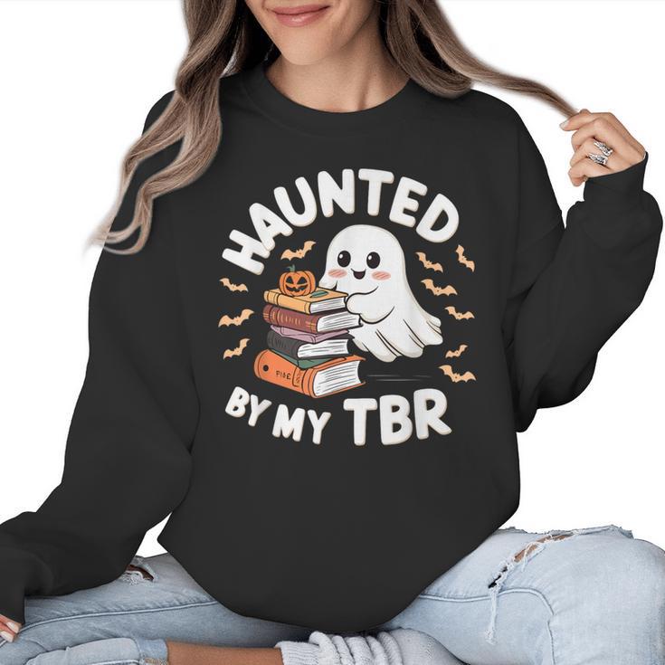 Haunted By My TBR Cute Ghost Book Reading Teacher Halloween Women Crewneck Sweatshirt