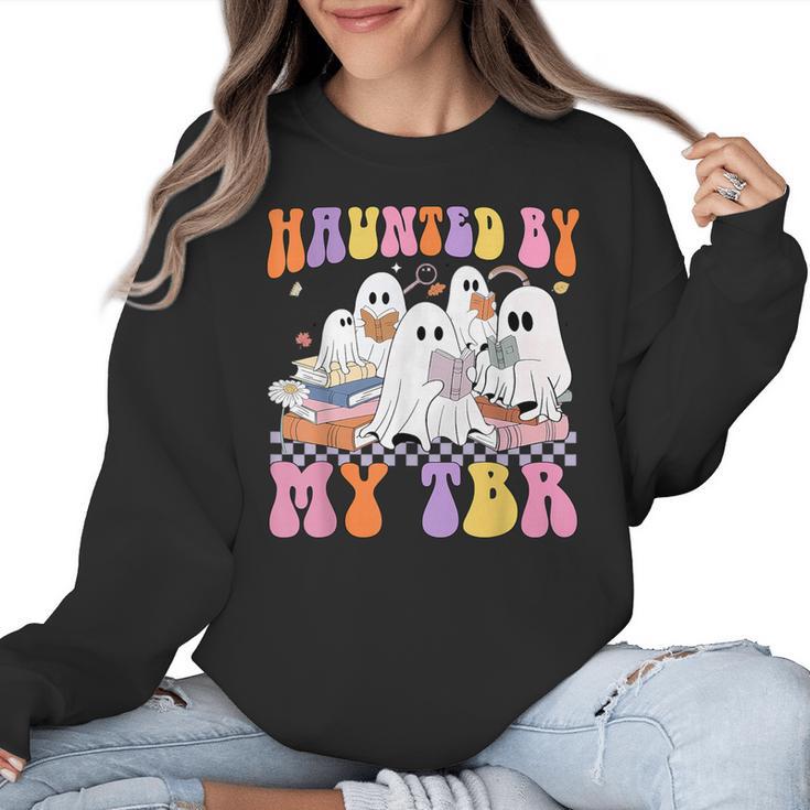 Haunted By My TBR Cute Ghosts Book Reading Teacher Halloween Women Crewneck Sweatshirt