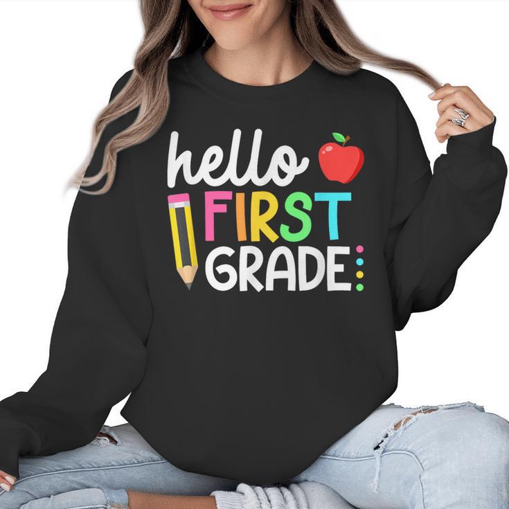 Hello First Grade Team 1st Grade Back To School Teacher Kids Women Crewneck Sweatshirt