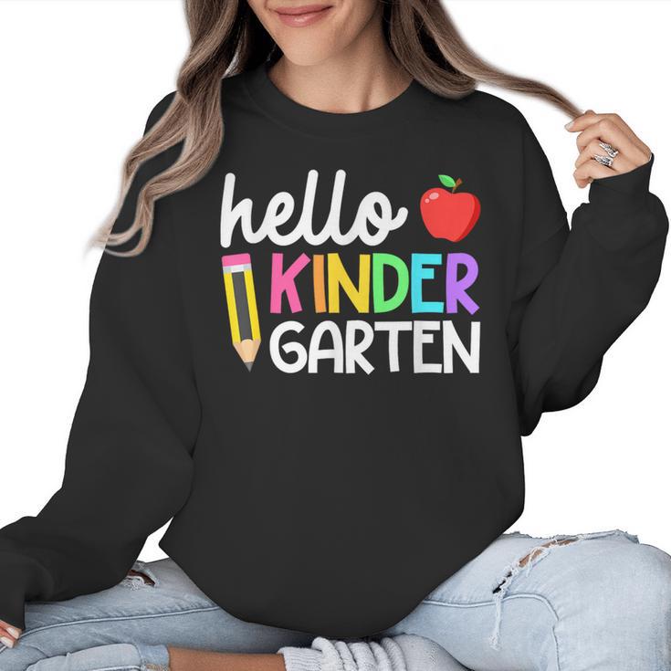 Hello Kindergarten Team Kinder Back To School Teacher Kids Women Crewneck Sweatshirt