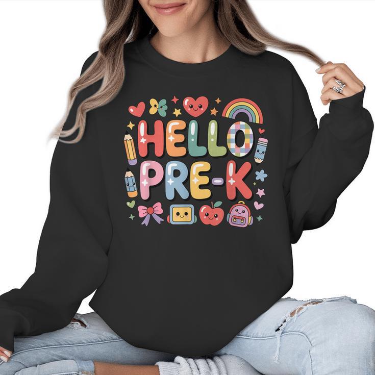 Hello Pre-K Back To School Teacher Student Fun Graphic Tee Women Crewneck Sweatshirt