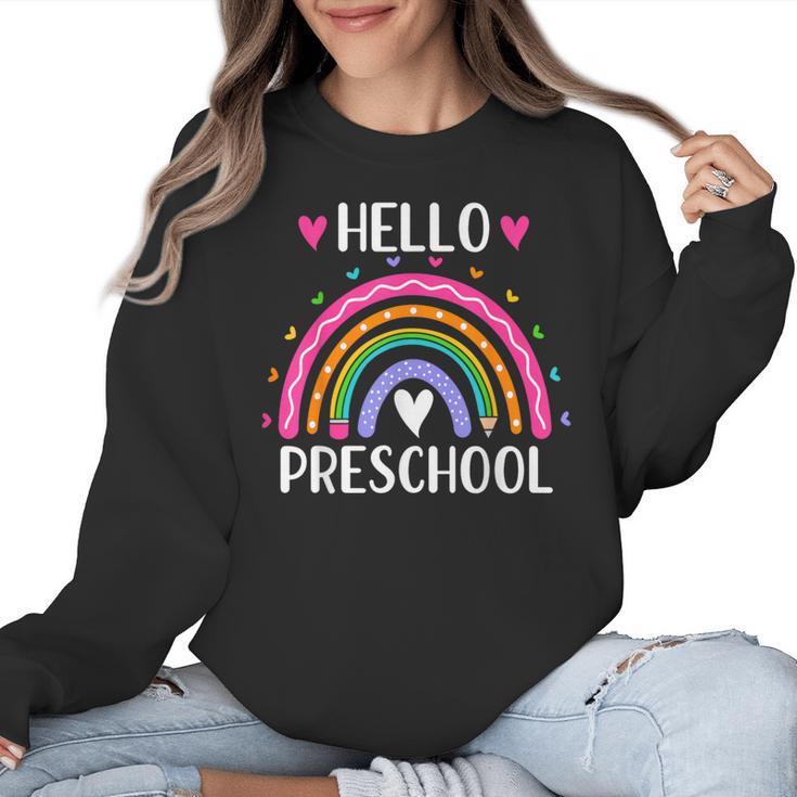 Hello Preschool Teacher Student Girls Rainbow Back To School Women Crewneck Sweatshirt