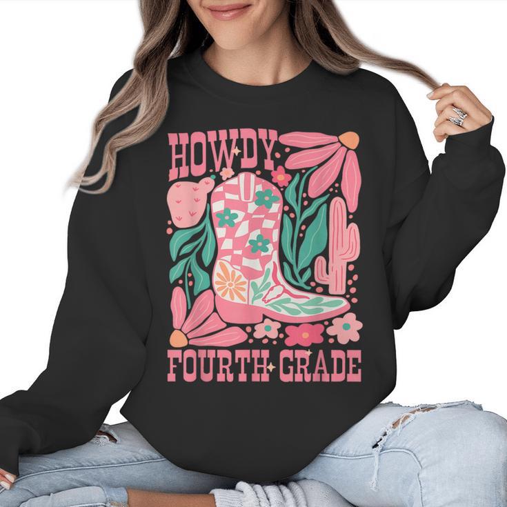 Howdy Fourth Grade Western 4th Grade Teacher Cowboy Cowgirl Women Crewneck Sweatshirt