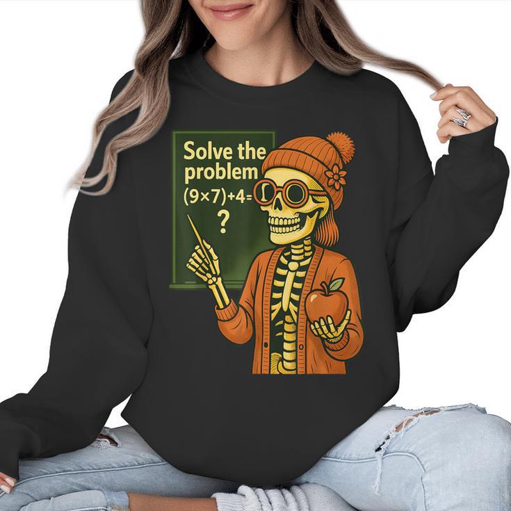 HUGvyn Halloween Skeleton Six Seven 67 Meme PEMDAS Teacher Women Crewneck Sweatshirt