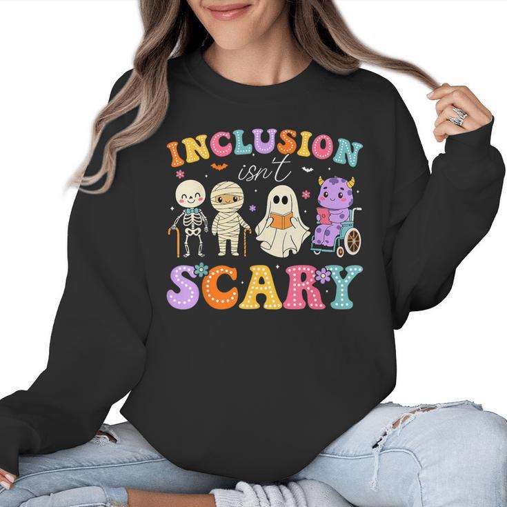 Inclusion Isn't Scary Ghost Halloween SLP Sped Teacher Women Crewneck Sweatshirt