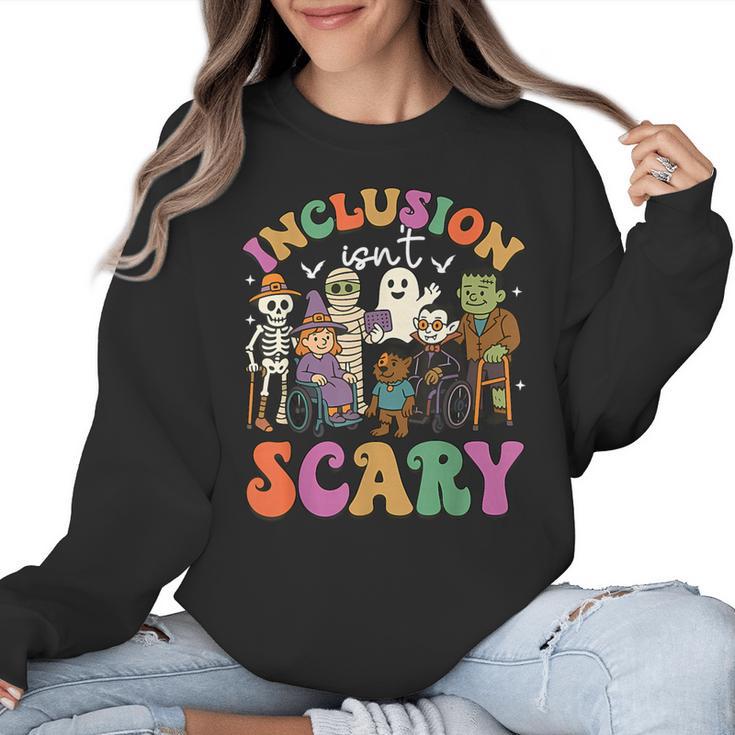 Inclusion Isn't Scary Ghost Mummy Halloween SLP Sped Teacher Women Crewneck Sweatshirt