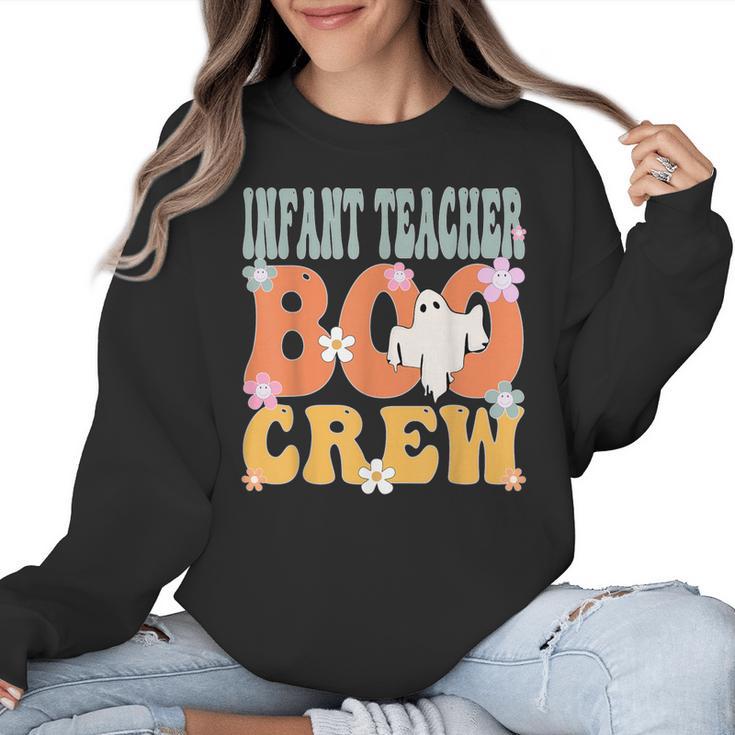 Infant Teacher Boo Crew Ghost Groovy Halloween For Women Women Crewneck Sweatshirt