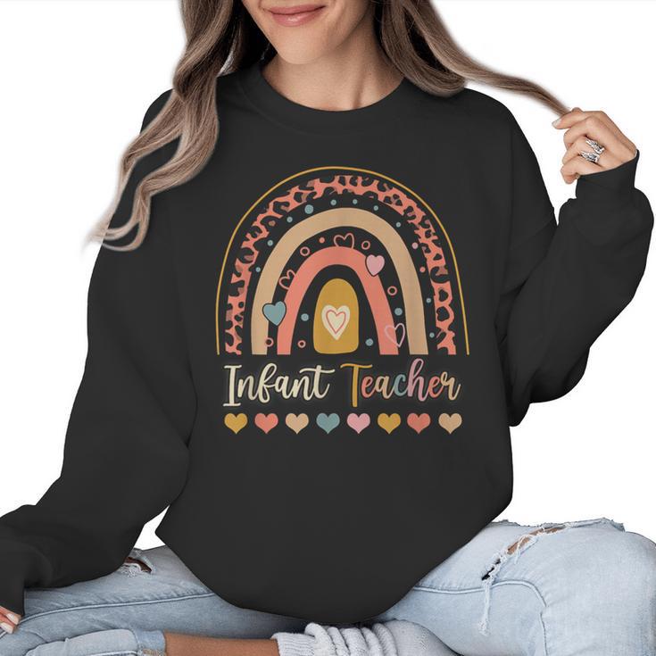 Infant Teacher Leopard Boho Rainbow Appreciation Women Crewneck Sweatshirt