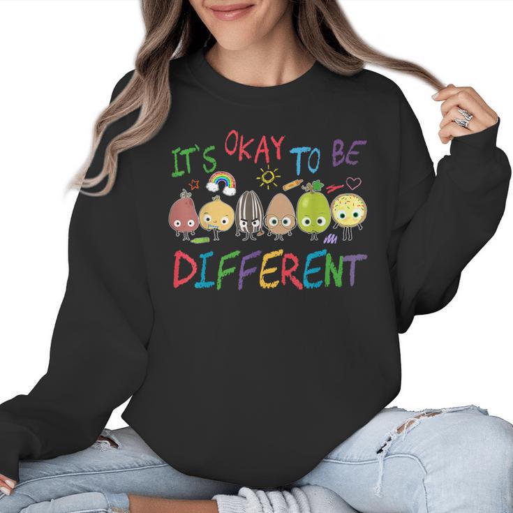 It's Ok To Be Different Apple Teacher Autism Awareness Women Crewneck Sweatshirt