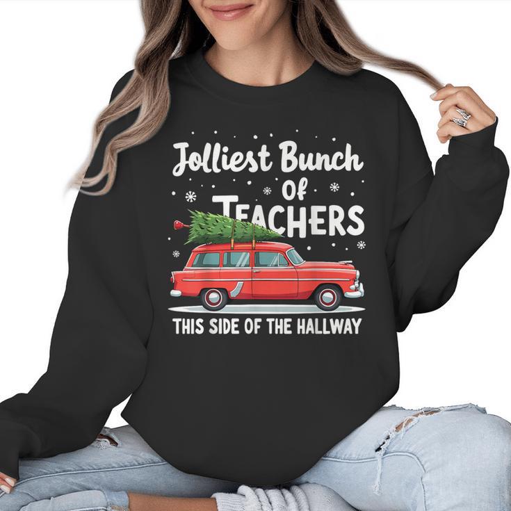 Jolliest Bunch Of Teachers This Side Of The Hallway Xmas PJ Women Crewneck Sweatshirt