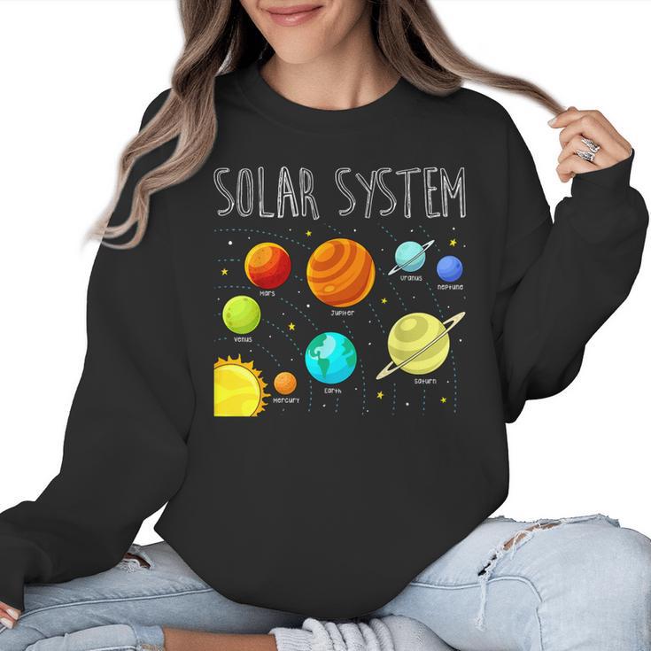 Kids Solar Systems Cute Planets Space Science Teacher School Women Crewneck Sweatshirt