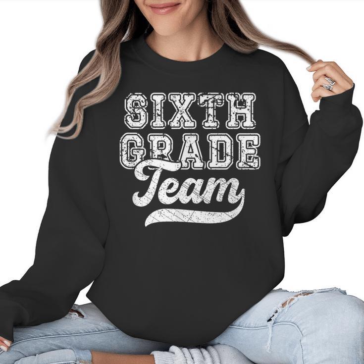 Kids Teacher Sixth Grade Retro Back To School Team 6th Grade Women Crewneck Sweatshirt