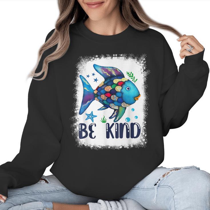 Be Kind Rainbow Fish Teacher Life Back To School Teaching Men Women Women Crewneck Sweatshirt