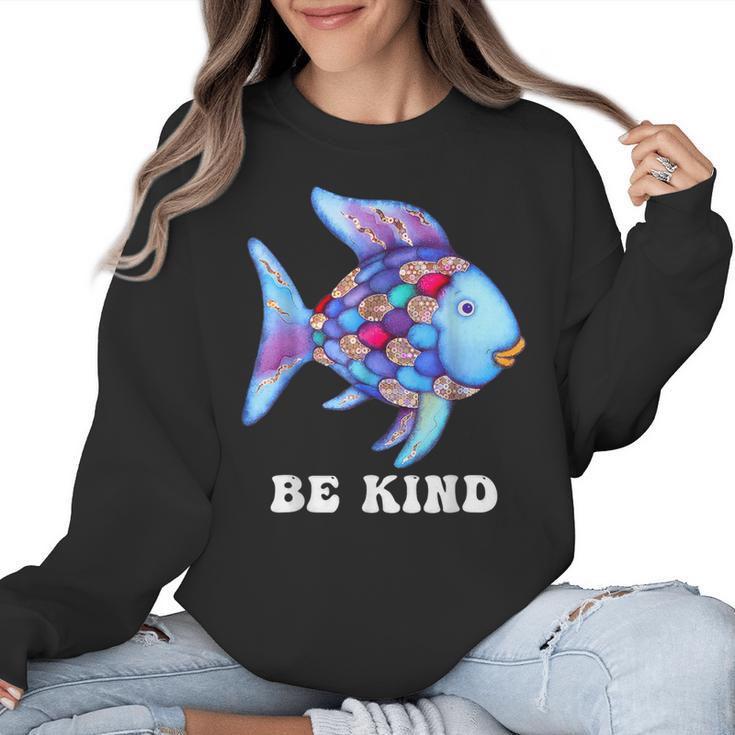 Be Kind Rainbow Fish Teacher Life Teaching Back To School Women Crewneck Sweatshirt