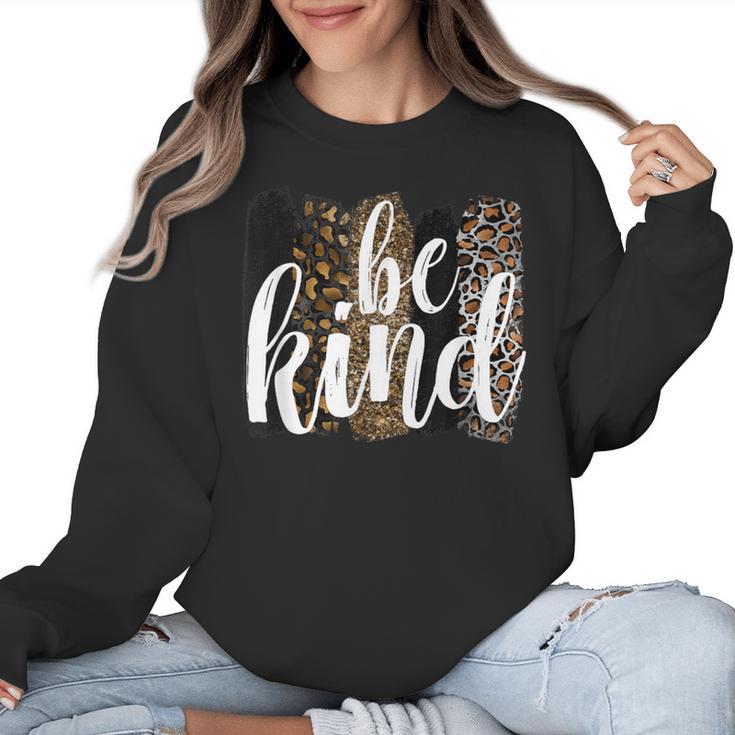 Be Kind Women Inspirational Teacher Animal Print Women Crewneck Sweatshirt
