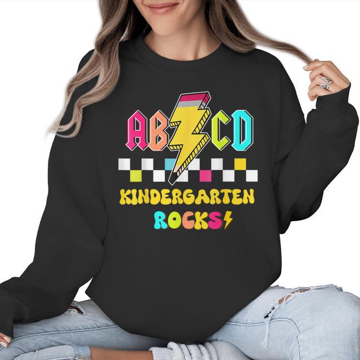 Kindergarten ABCD Rocks Teacher Student Back To School Women Crewneck Sweatshirt