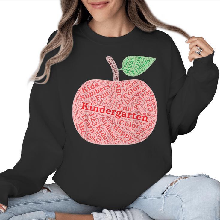 Kindergarten Apple Word Art For Teachers & Students Women Crewneck Sweatshirt