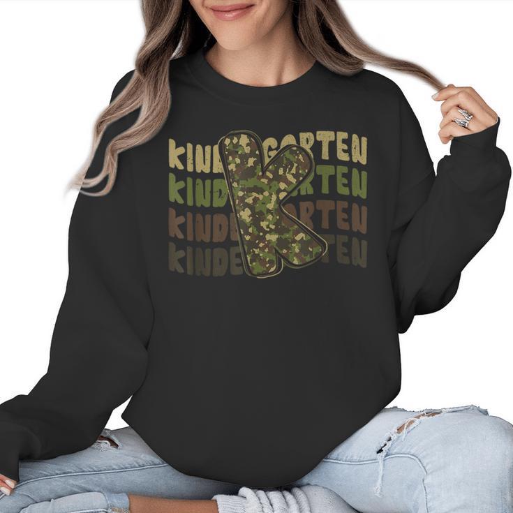 Kindergarten Camo Camouflage Boy Teacher Back To School Women Crewneck Sweatshirt